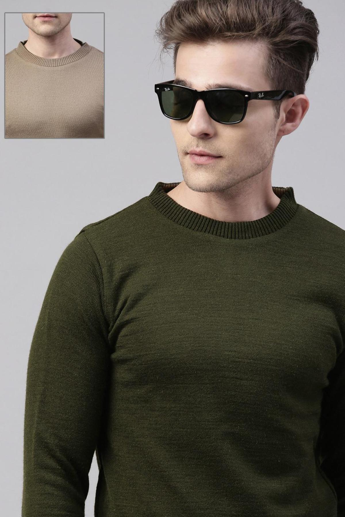 Olive & Camel Merino Blend Reversible Sweater|Men